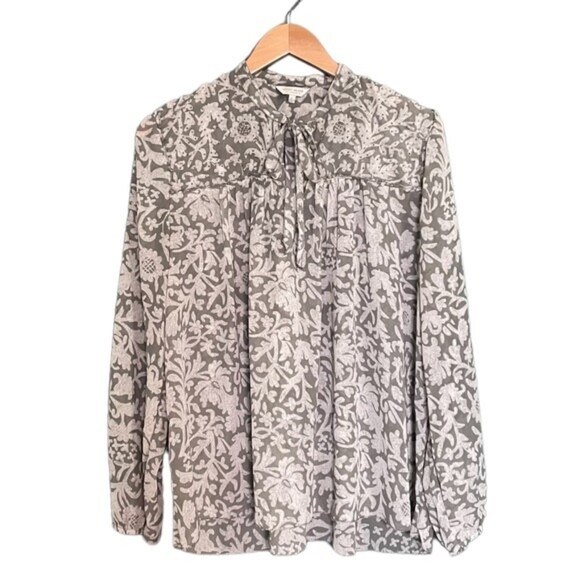 Lucky Brand Beaded Peasant Blouse Sage Green Size Large Tassel Tie Boho Y2K - Picture 10 of 10